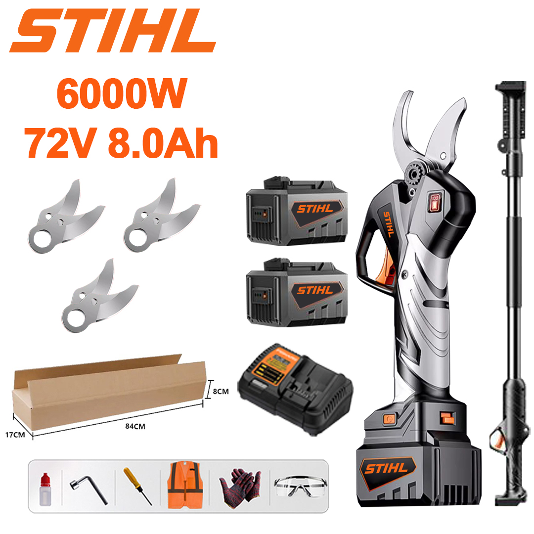 【Produžni stup: 3M】LED zaslon za napajanje - (24 sata trajanja baterije) Motor bez četkica od 6000 W, litijske baterije s škarama za rezidbu + 72 V 8,0 Ah baterija * 2+ punjač + SK9 nož od legure* 3+ kutija s alatom + mazivo + zaštitne naočale, 10 godina jamstva