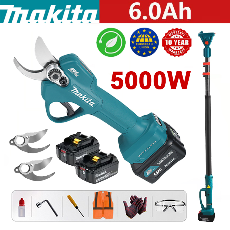 【Teleskopski stup: 1,5 M】Makita DUP361PT2 vrtlarske škare + LED zaslon za napajanje (trajanje baterije 12 sati) 5000 W motor bez četkica škare za litijsku bateriju + 48 V 6,0 Ah baterija * 2 + punjač + nož ​​od legure SK9 * 3 + kutija za alat + Lubrikant + Sigurnost Naočale, 10 godina garancije