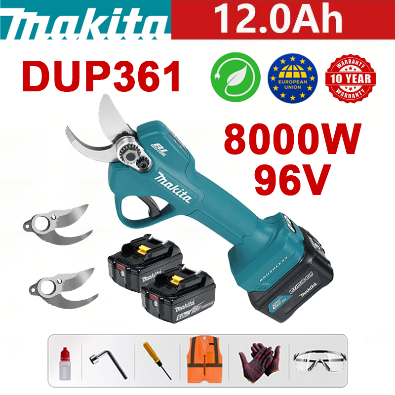 Makita DUP361PT2 vrtlarske škare + LED zaslon za napajanje - (36 sati trajanja baterije) 8000W motor bez četkica Litijske baterije škare za orezivanje + 96V 12.0Ah baterija * 3 + punjač + nož ​​od legure SK9 * 4 + kutija za alat + mazivo + sigurnost Naočale + 10 godina garancije